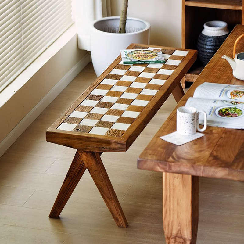 ニレ古材寄木デザインロングベンチ – CAGUUU