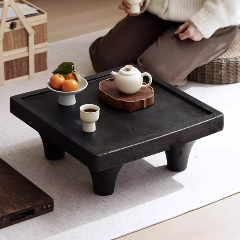 和モダン天然木ローテーブル