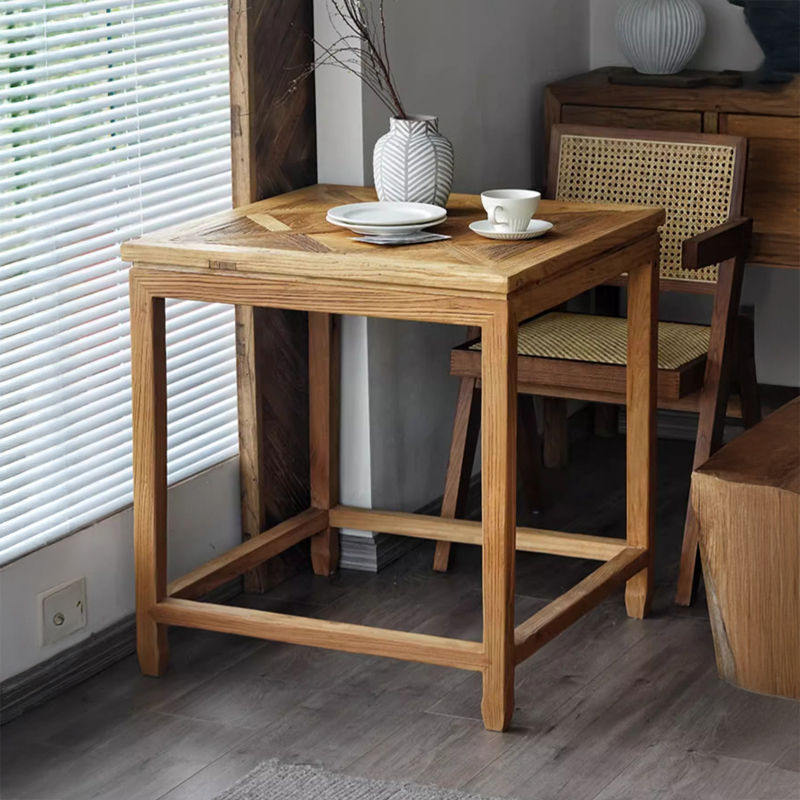 ニレ古材幾何学デザインテーブル