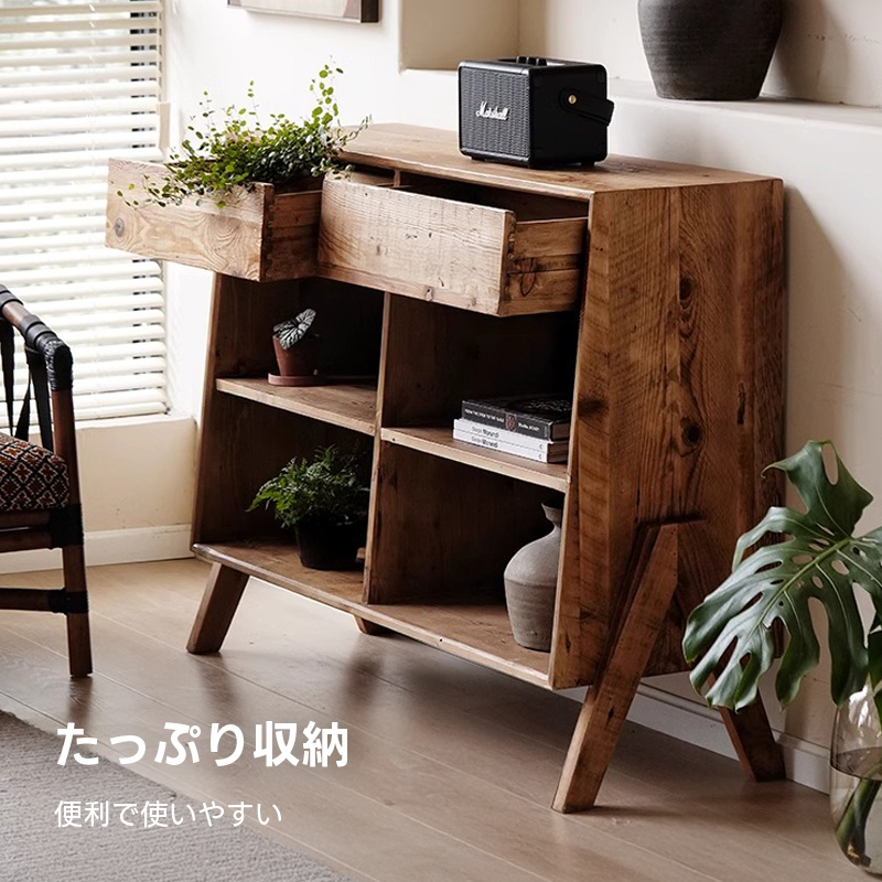 オールドパイン材オープンシェルフ | 天然木の温もりと高耐久性