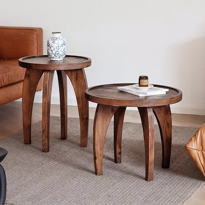 天然木ラウンドサイドテーブル