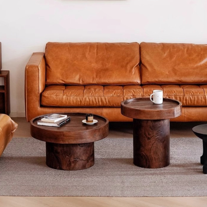 天然木円柱ベースサイドテーブル