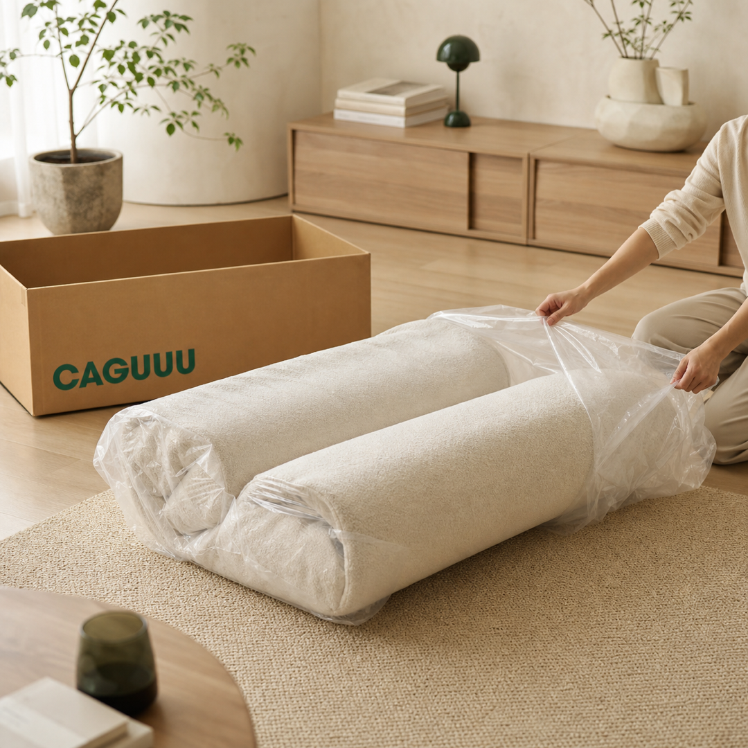 工具を使わず圧縮ソファを開封