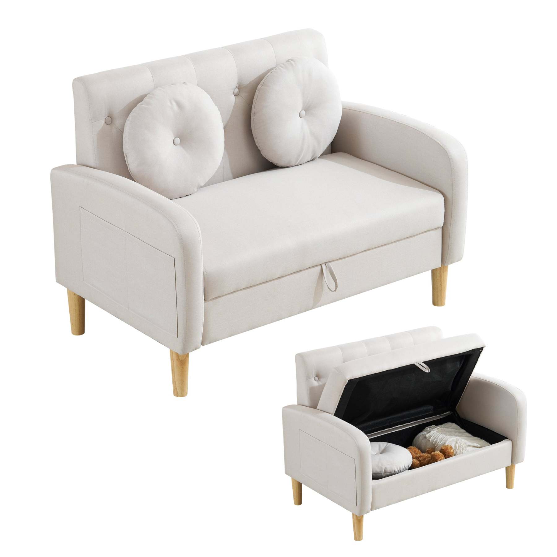 クッション付き2人掛けソファ