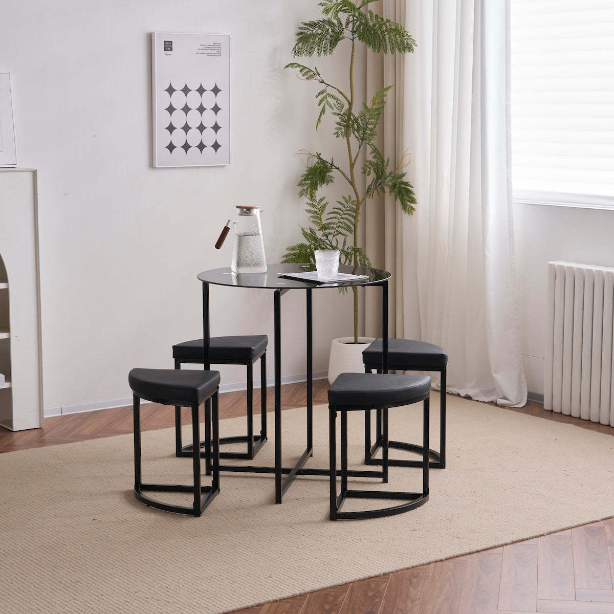 4人用スチールダイニングテーブルセット