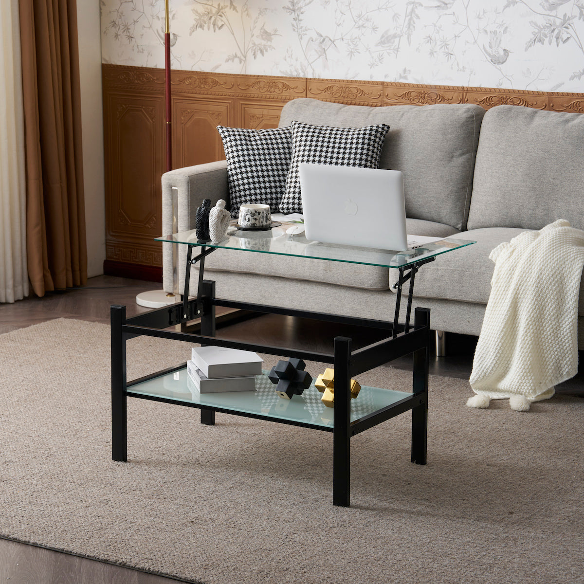 昇降ガラステーブル 電動・上下昇降】ガラステーブル 家具