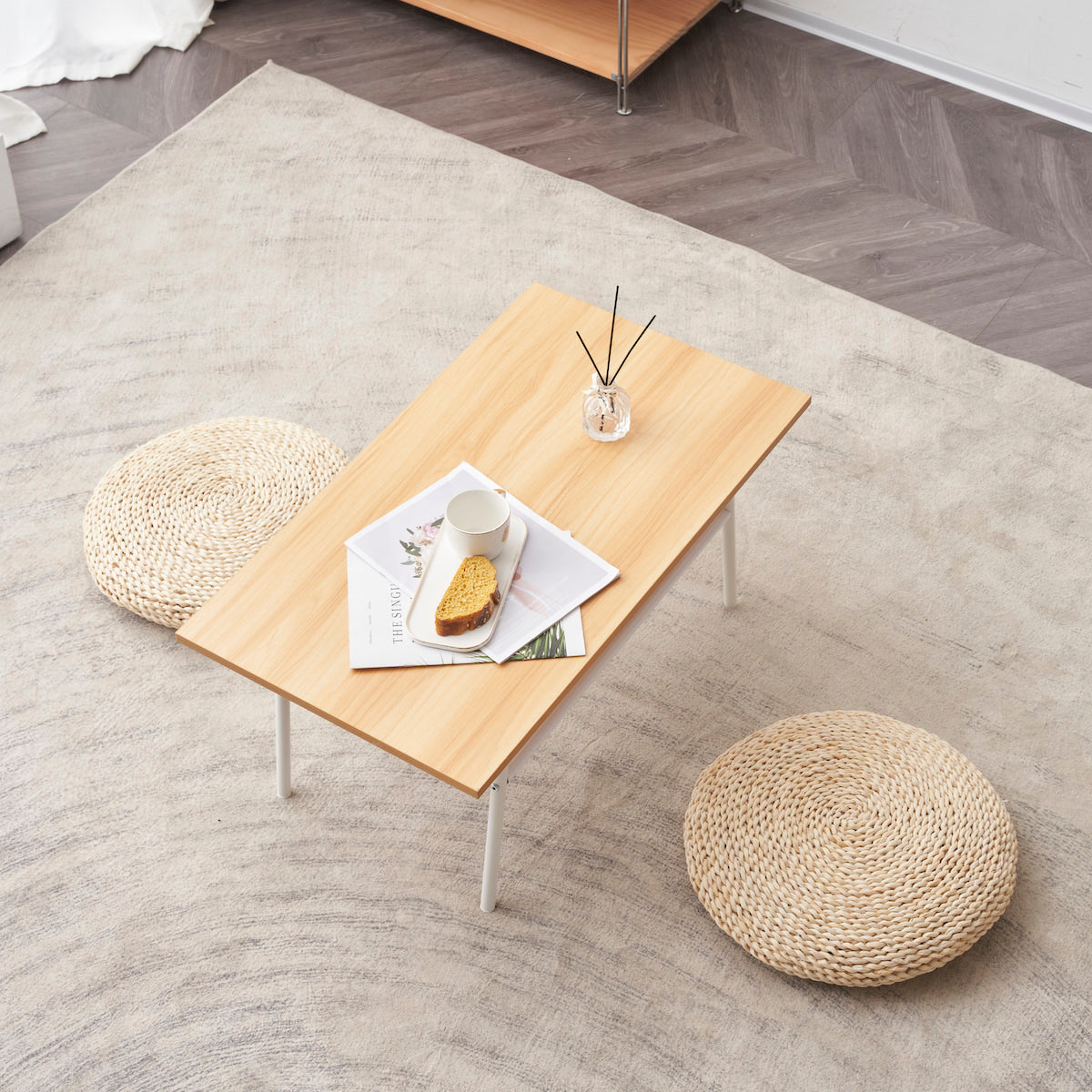 ナチュラル風ウッドローテーブル | 組み立て不要で届いた瞬間から使い