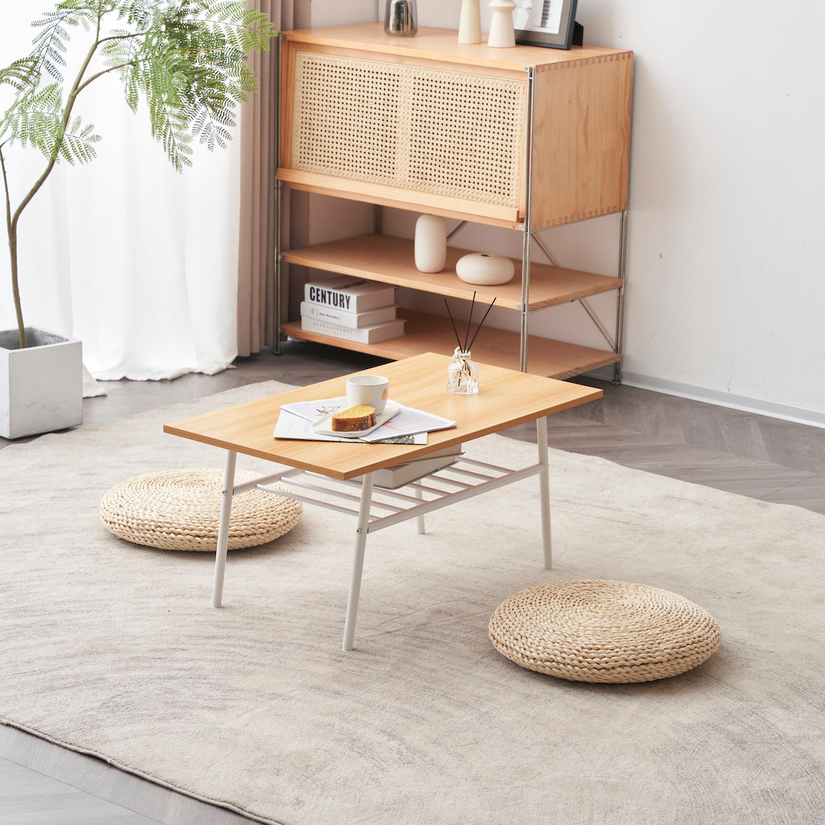 ナチュラル風ウッドローテーブル | 組み立て不要で届いた瞬間から使い