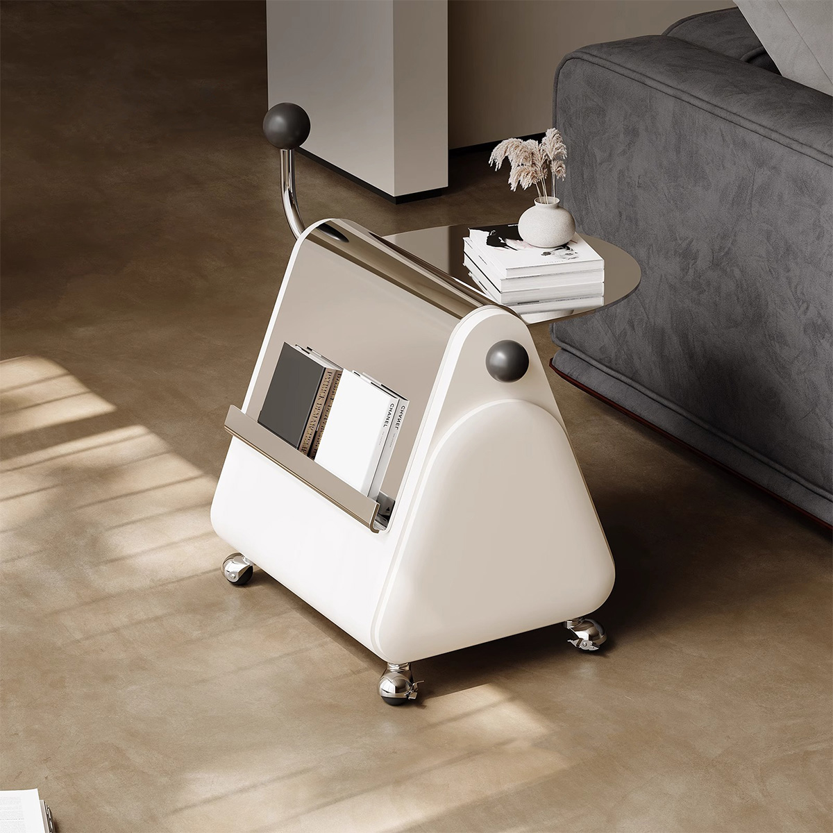 キャスター付きデザインサイドテーブル | アート感覚の佇まいと多機能