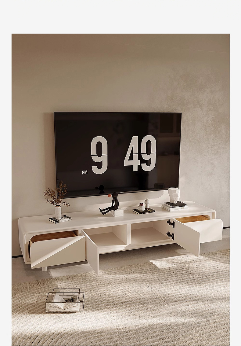 ホワイトエレガントテレビボード | 静音開閉機能付き 大容量収納の