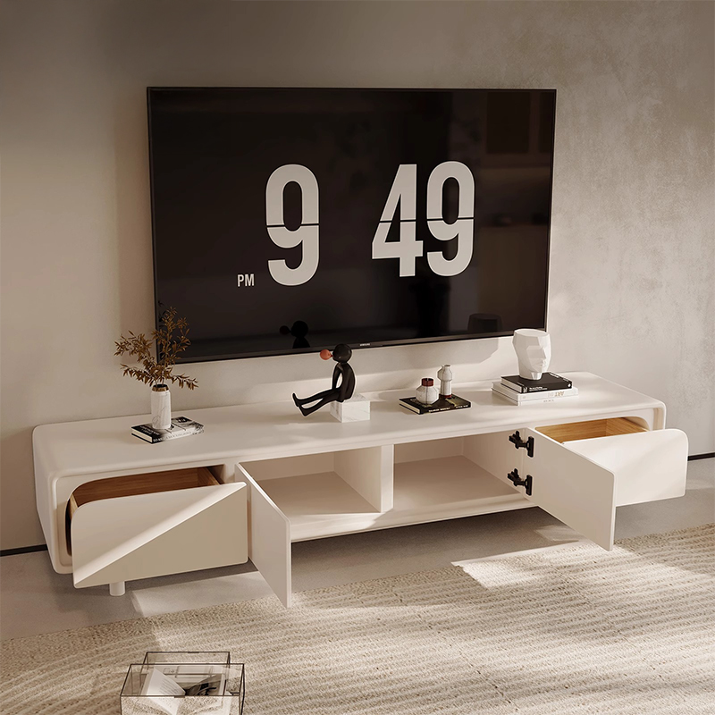 ホワイトエレガントテレビボード | 静音開閉機能付き 大容量収納の