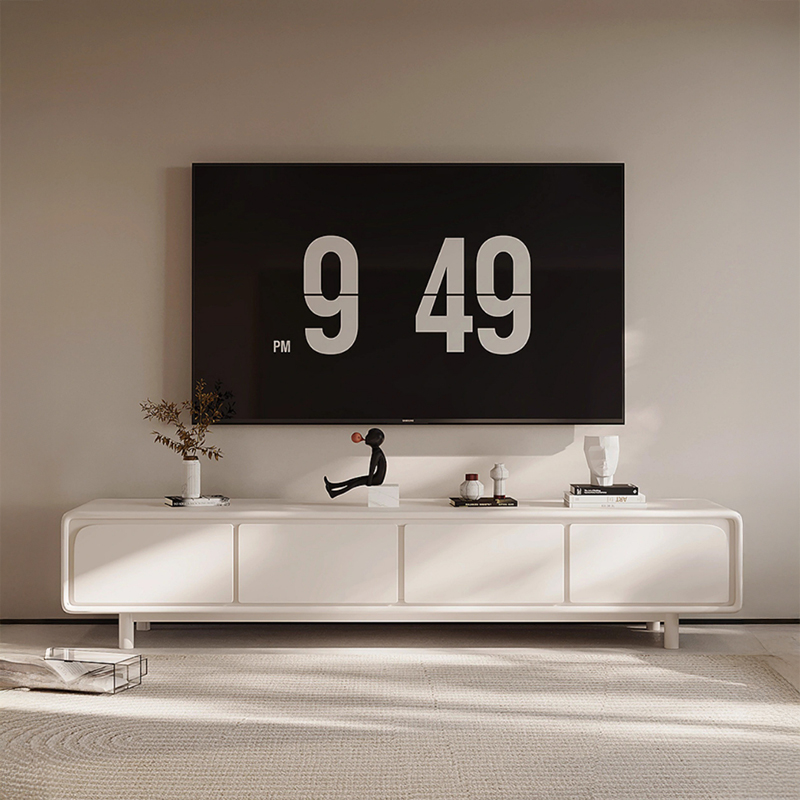 ホワイトエレガントテレビボード | 静音開閉機能付き 大容量収納の