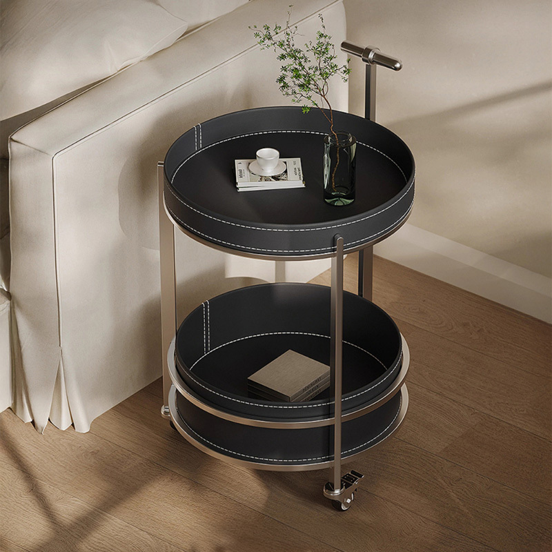 レザー調ラウンドサイドテーブル