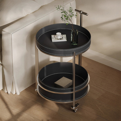 レザー調ラウンドサイドテーブル