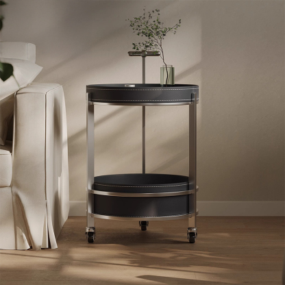 レザー調ラウンドサイドテーブル