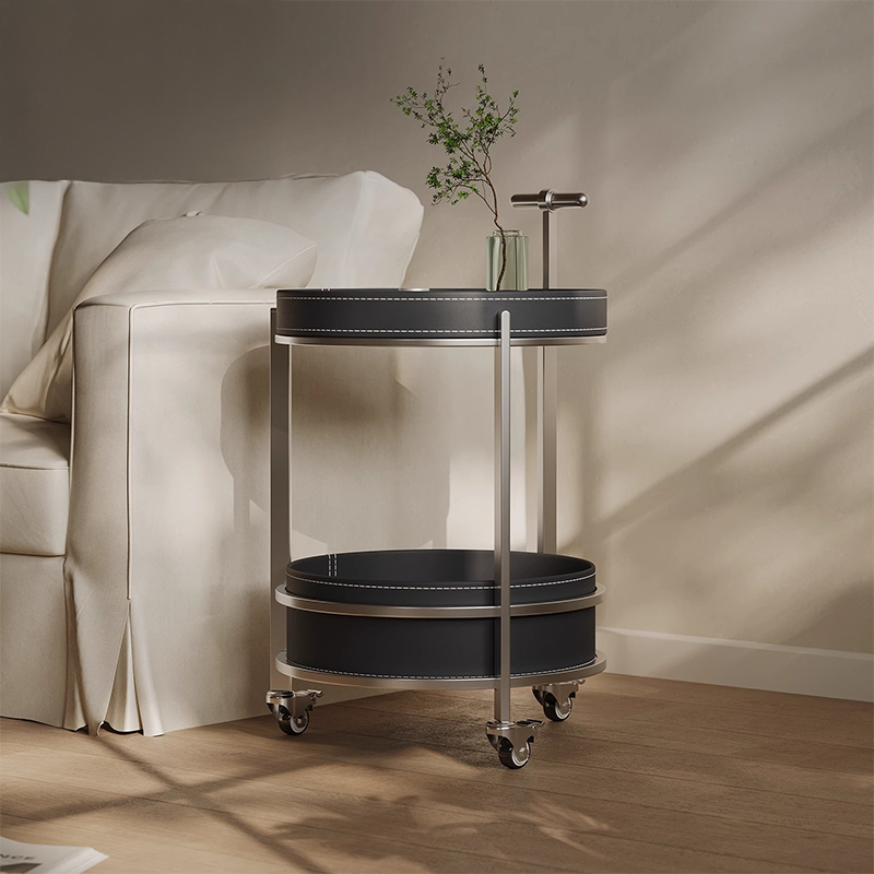 レザー調ラウンドサイドテーブル