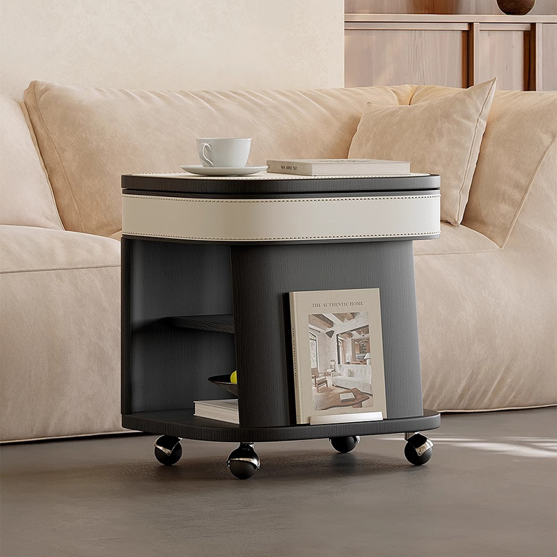 レザー調キャスター付きサイドテーブル | 多機能と北欧モダンを