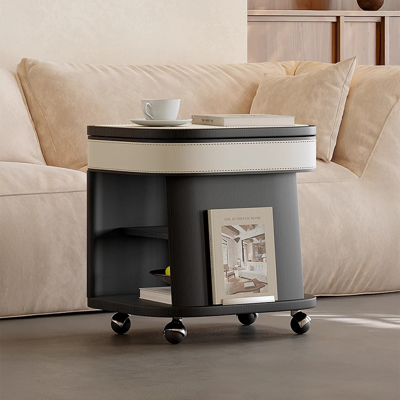 レザー調キャスター付きサイドテーブル