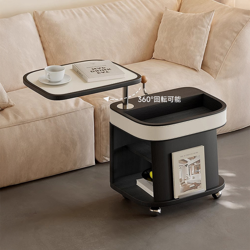 レザー調キャスター付きサイドテーブル