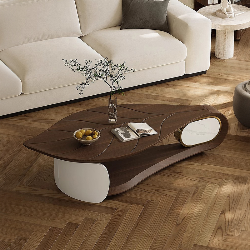 木目調リーフモチーフセンターテーブル