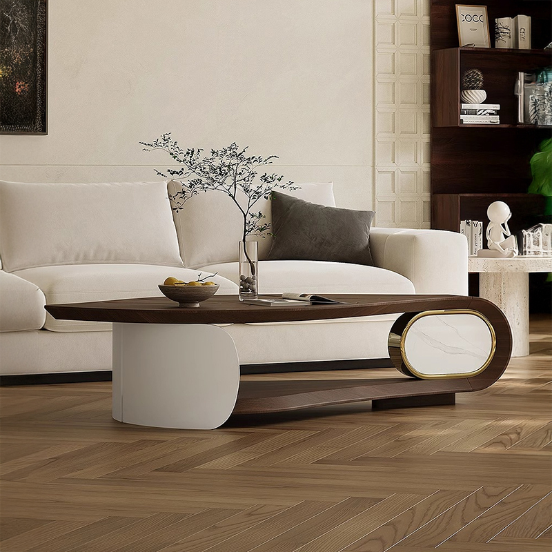 木目調リーフモチーフセンターテーブル