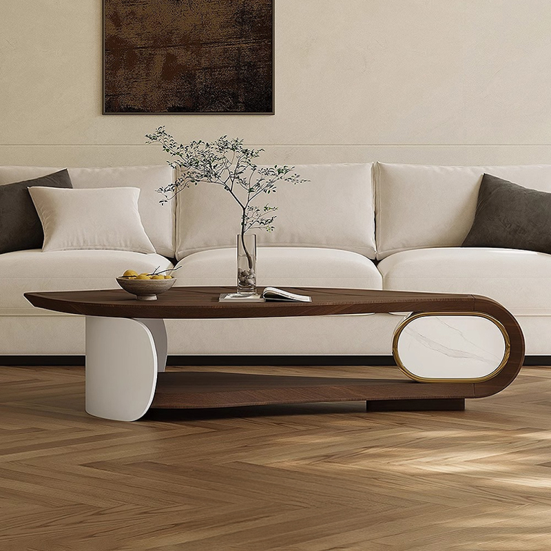 木目調リーフモチーフセンターテーブル