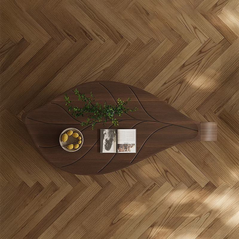 木目調リーフモチーフセンターテーブル