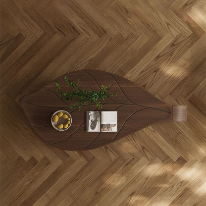 木目調リーフモチーフセンターテーブル