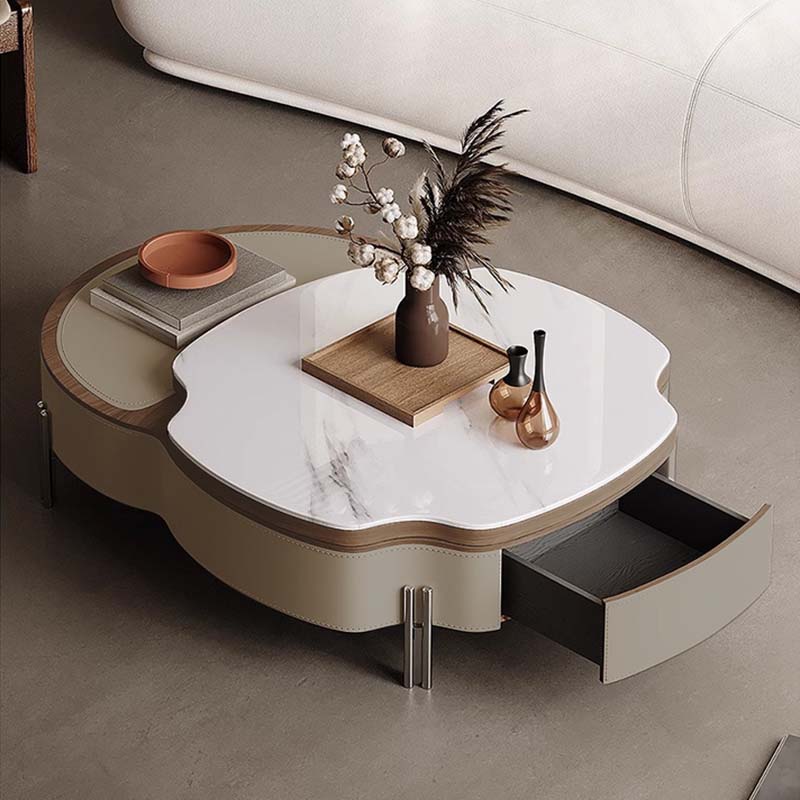 大理石調レザーローテープル