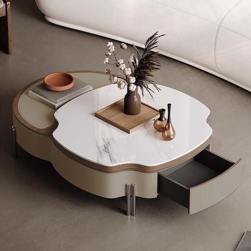 大理石調レザーローテープル