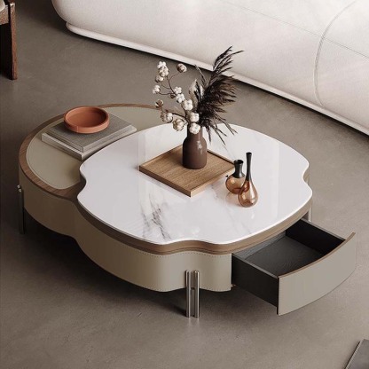 大理石調レザーローテープル