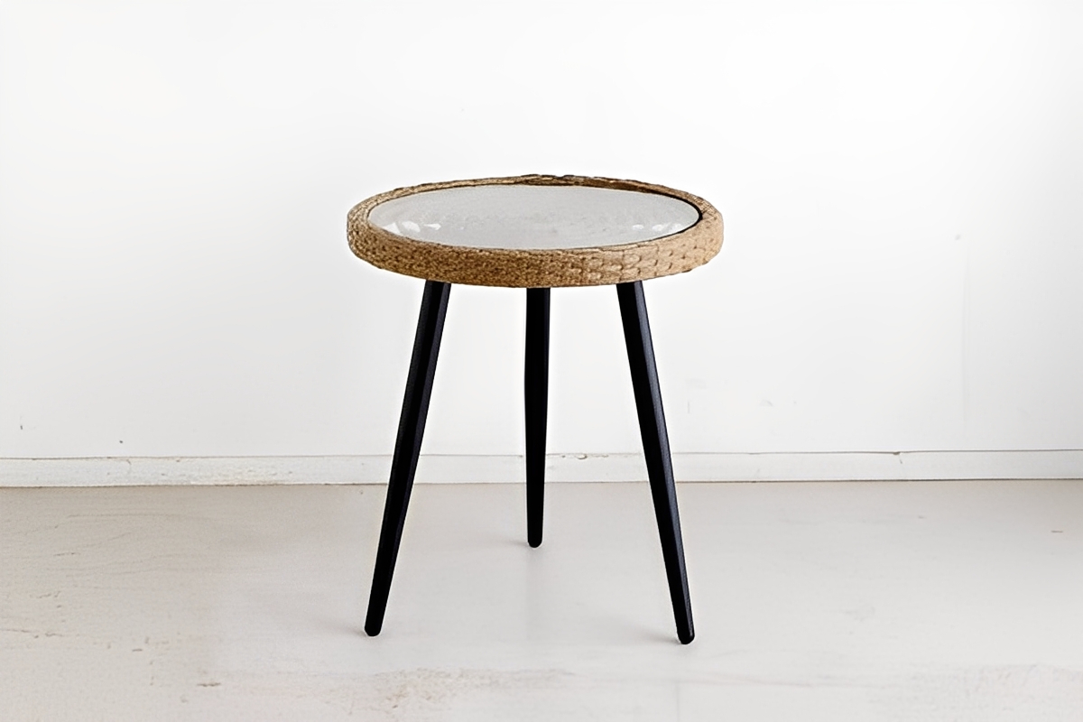 アジアンテイスト　サイドテーブル 48cm ガラス付き 楽天市場】【最大2000円クーポン】 サイドテーブル アバカ素材 強化