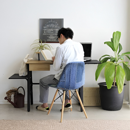 シンプルモダンスチール脚両サイド棚付きデスク