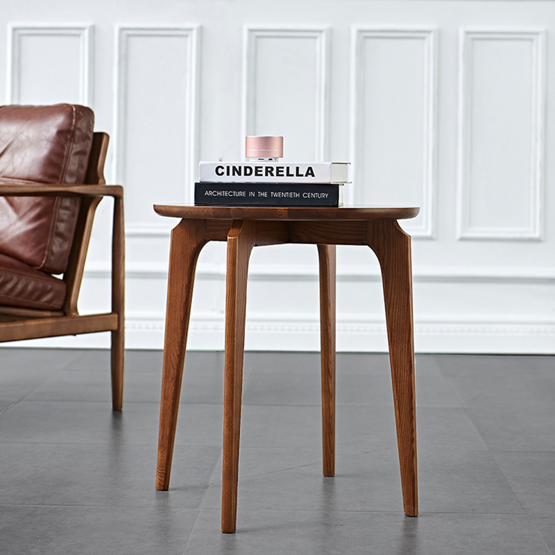 ホワイトアッシュ材 ラウンドサイドテーブル