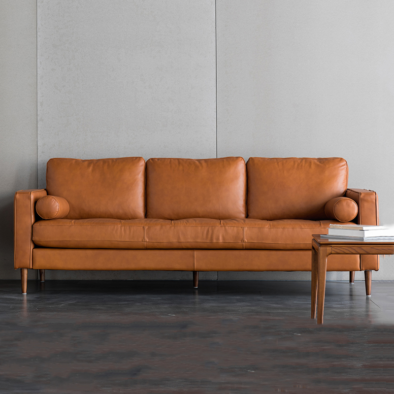 ヴィンテージデザイントップグレインレザーソファ