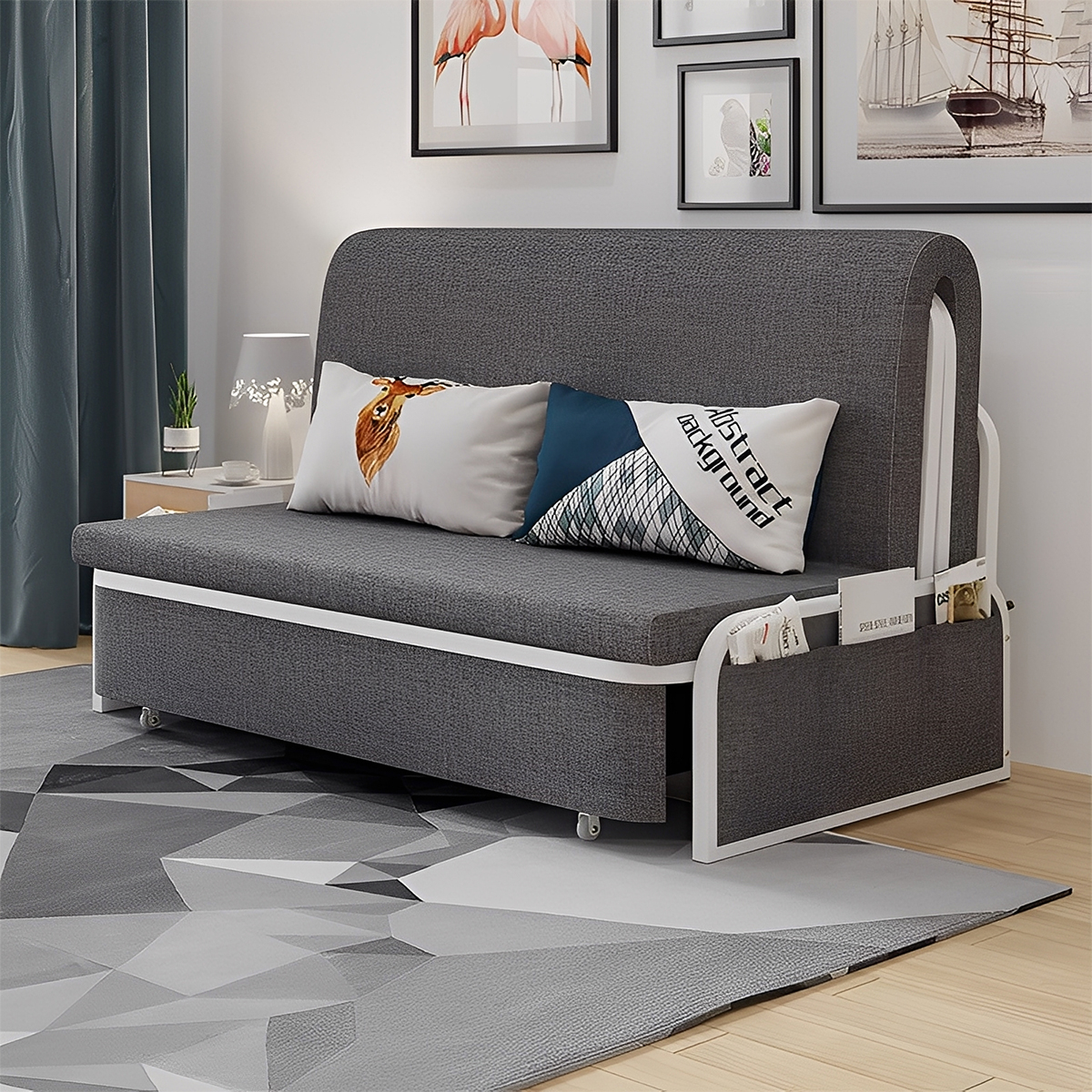 リクライニングソファベッド　グレー スタイリッシュでかっこいい 3段階リクライニング機能付きソファベッド