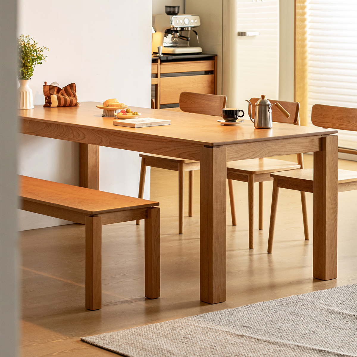 Woody Prime Cherry ワイドダイニングテーブル | 家族や来客をゆったり