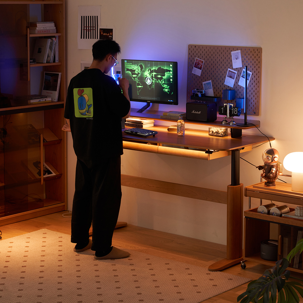 Woody Prime Cherry 電動昇降式ウッドワークデスク【組立サービス付】