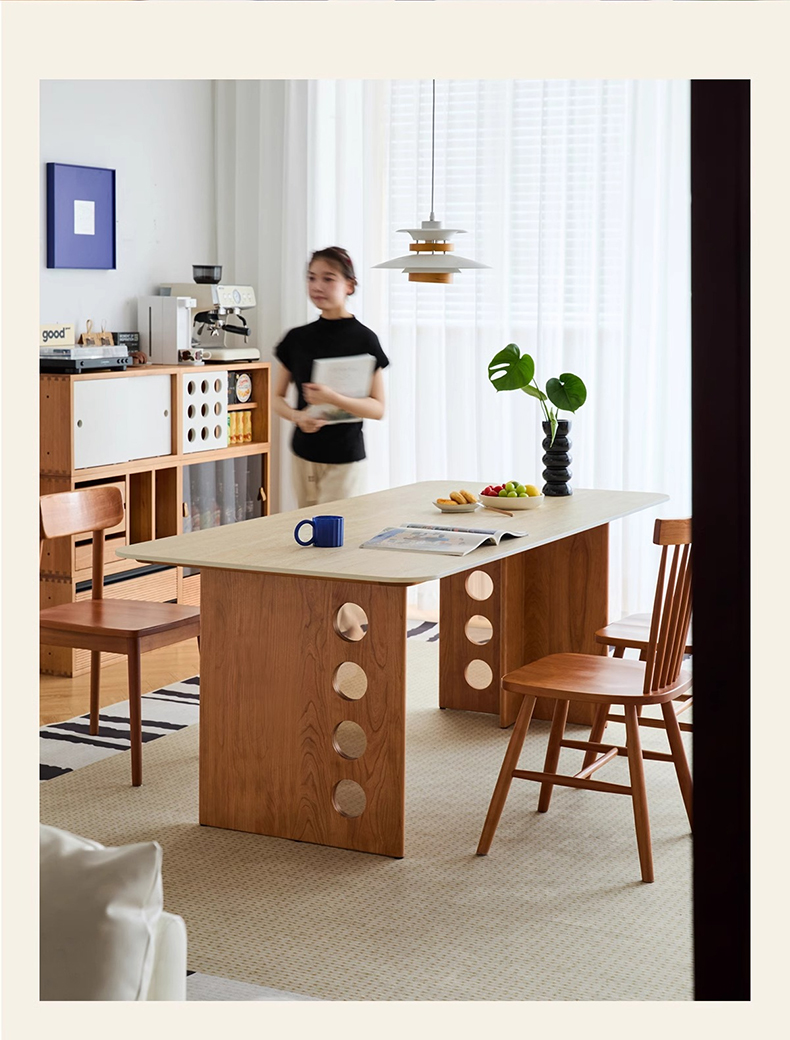 Woody Prime Cherryトラバーチンダイニングテーブル | ヴィンテージと