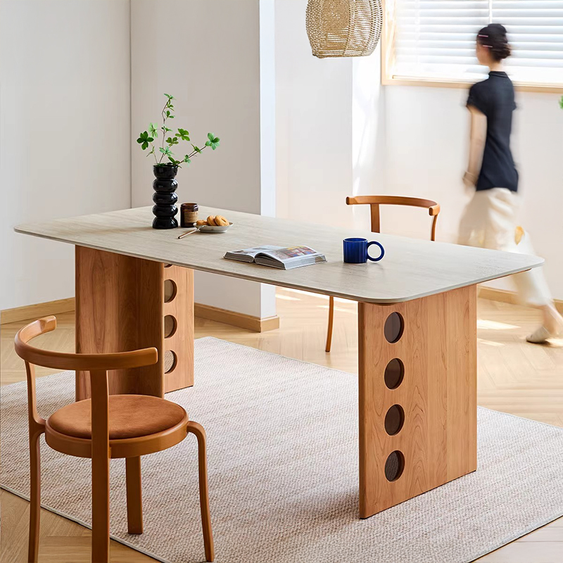 Woody Prime Cherry 天然木トラバーチンダイニングテーブル