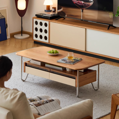 Woody Prime Cherry ガラス収納ローテーブル