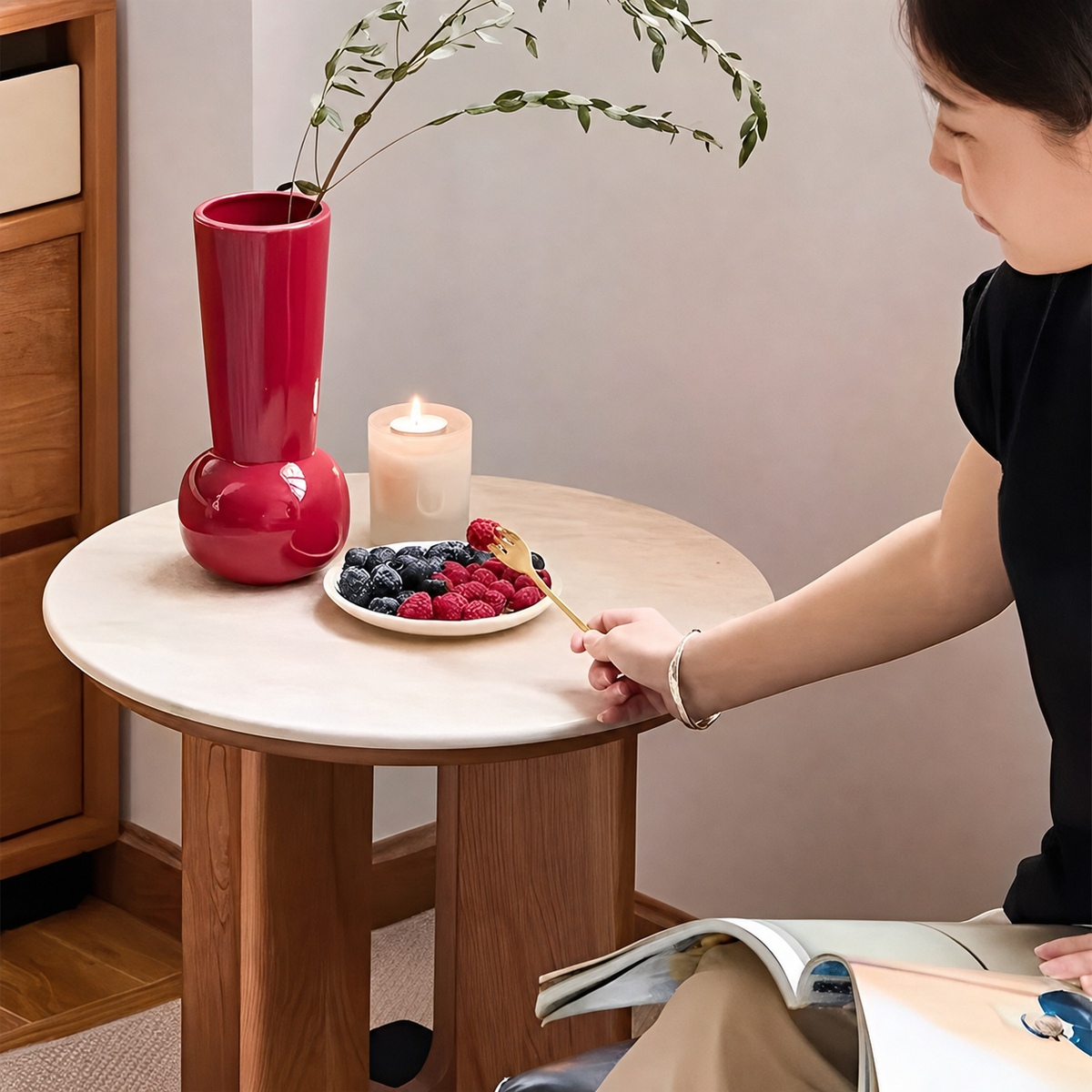Woody Prime Cherry セラミックコーヒーテーブル｜強く美しい長持ち