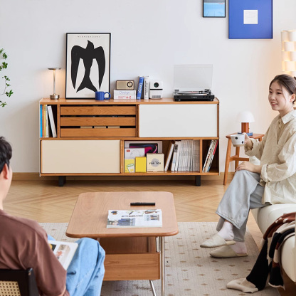 チェリー材 ツートーンテレビキャビネット