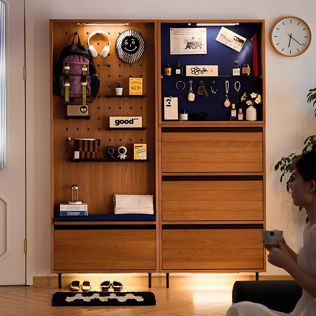 Woody Prime Cherry スリム玄関キャビネット