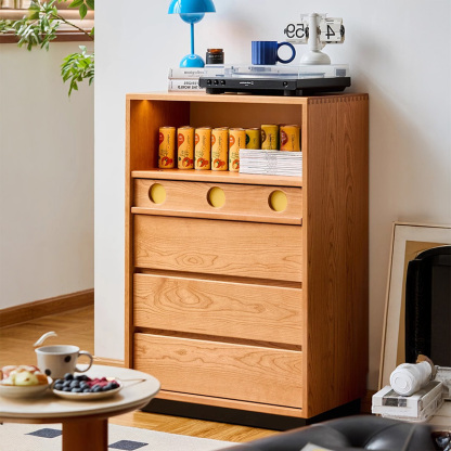 Woody Prime Cherry レトロデザイン5段キャビネット