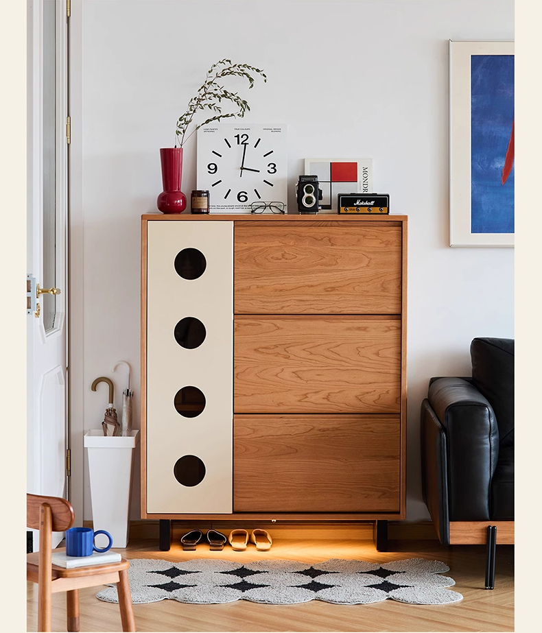 Woody Prime Cherry レトロフラップ式シューズラック | コンパクトに