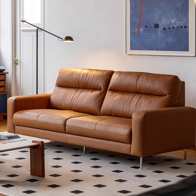 モダンブラウンレザーソファ