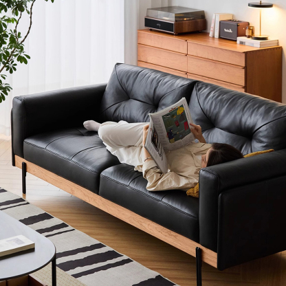 レザースタイルブラックソファ | 高級感漂うブラックレザー調デザイン