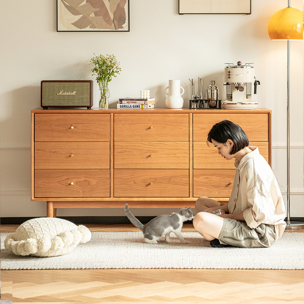 も*ふ様 MASTERWAL 収納チェスト◆ナチュラルウッド◆引き出し◆展示品( チェリーウッド九マスチェスト | 美しさと耐久性を兼ね備えた高級感