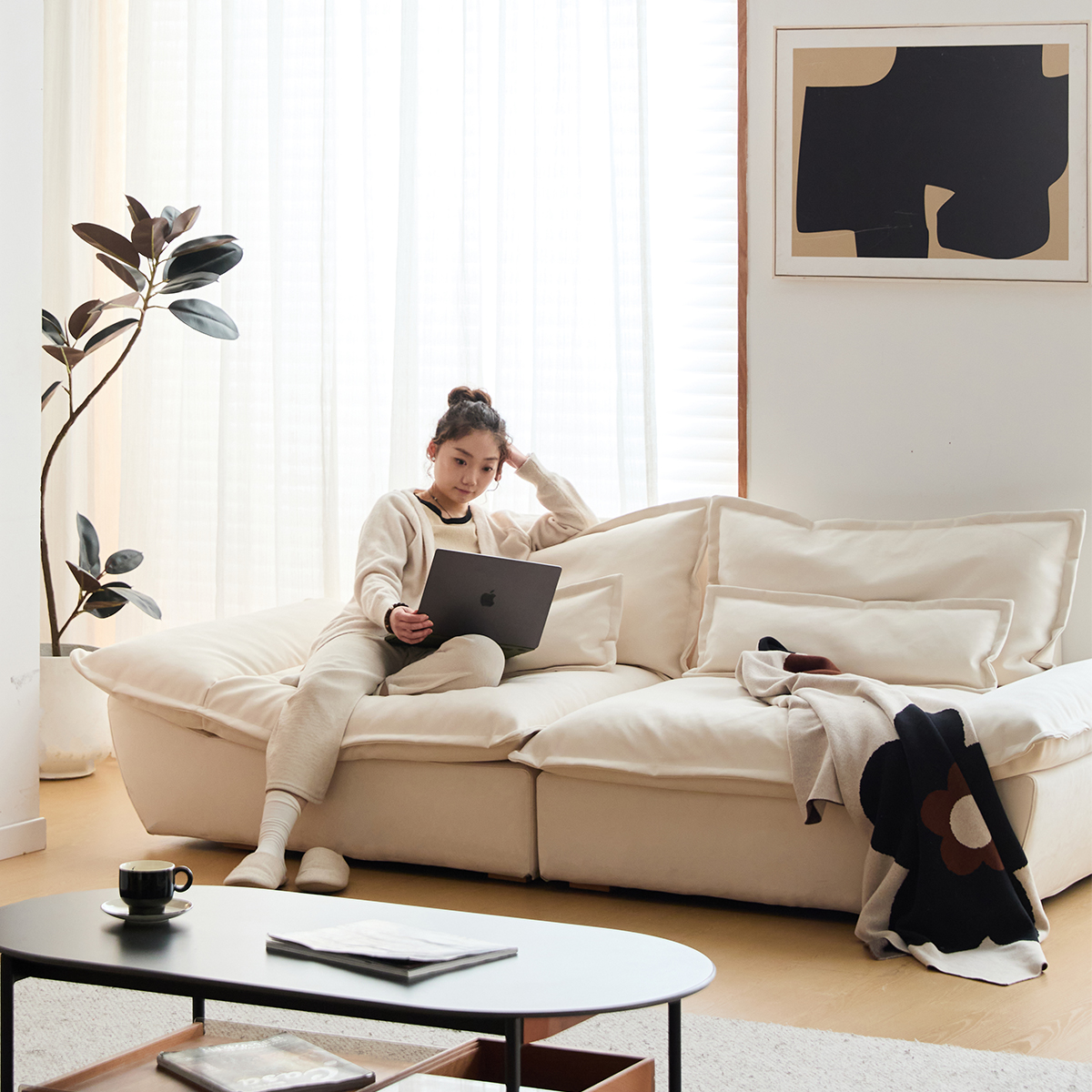 北欧風ワイドクッションソファ【カスタマイズ可】 – CAGUUU